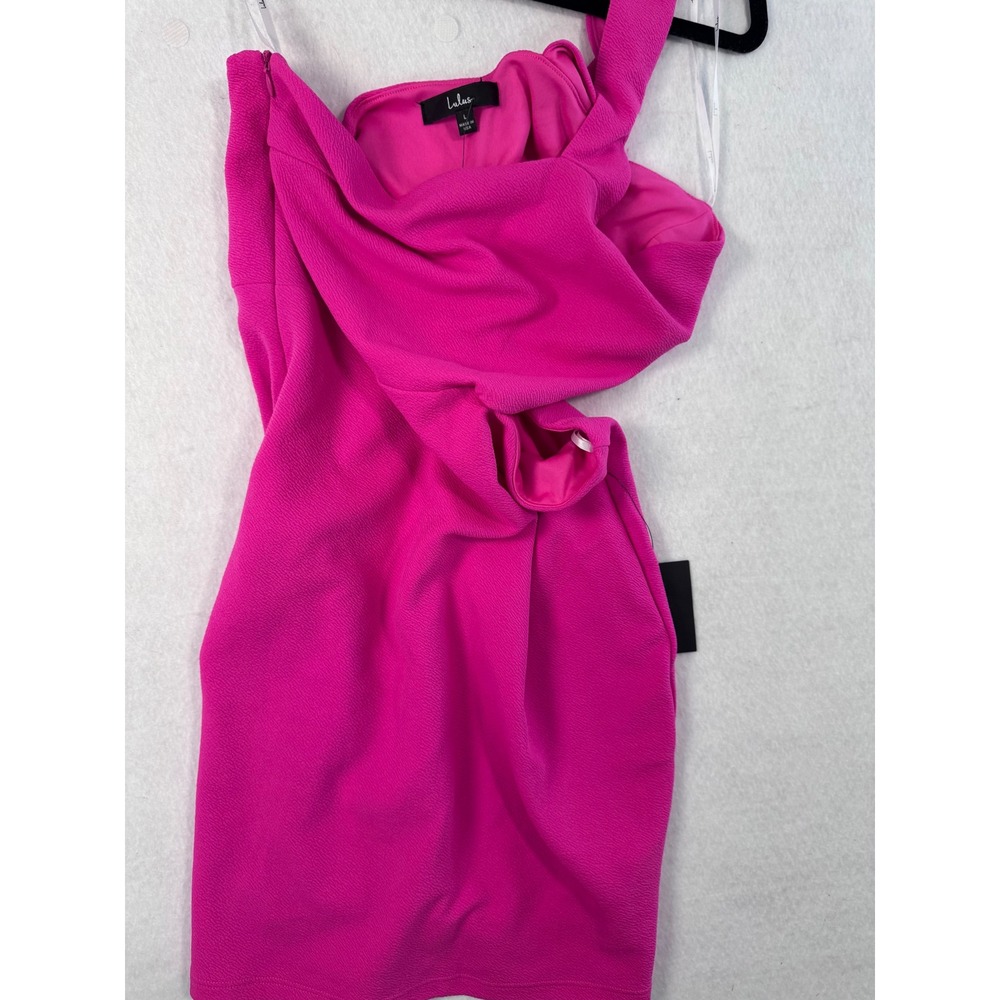 Lulus Pink One Shoulder Cutout Mini Dress Size Large NEW Barbiecore Made in USA - Picture 4 of 10